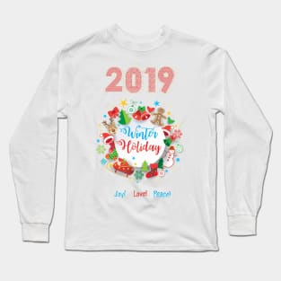 2019 Winter Holiday Christmas & Happy New Year Symbols Long Sleeve T-Shirt